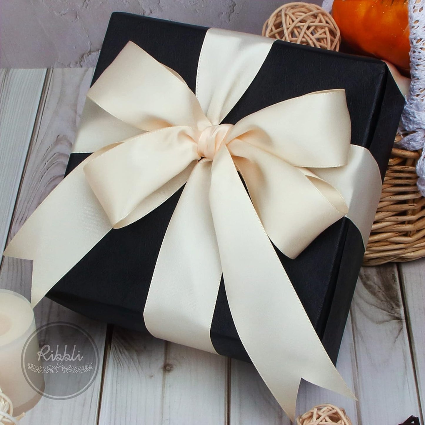 Ribbli Cream Double Faced Satin Ribbon,1-1/2” x Continuous 25 Yards,Use for Bows Bouquet,Gift Wrapping,Wedding,Floral Arrangement