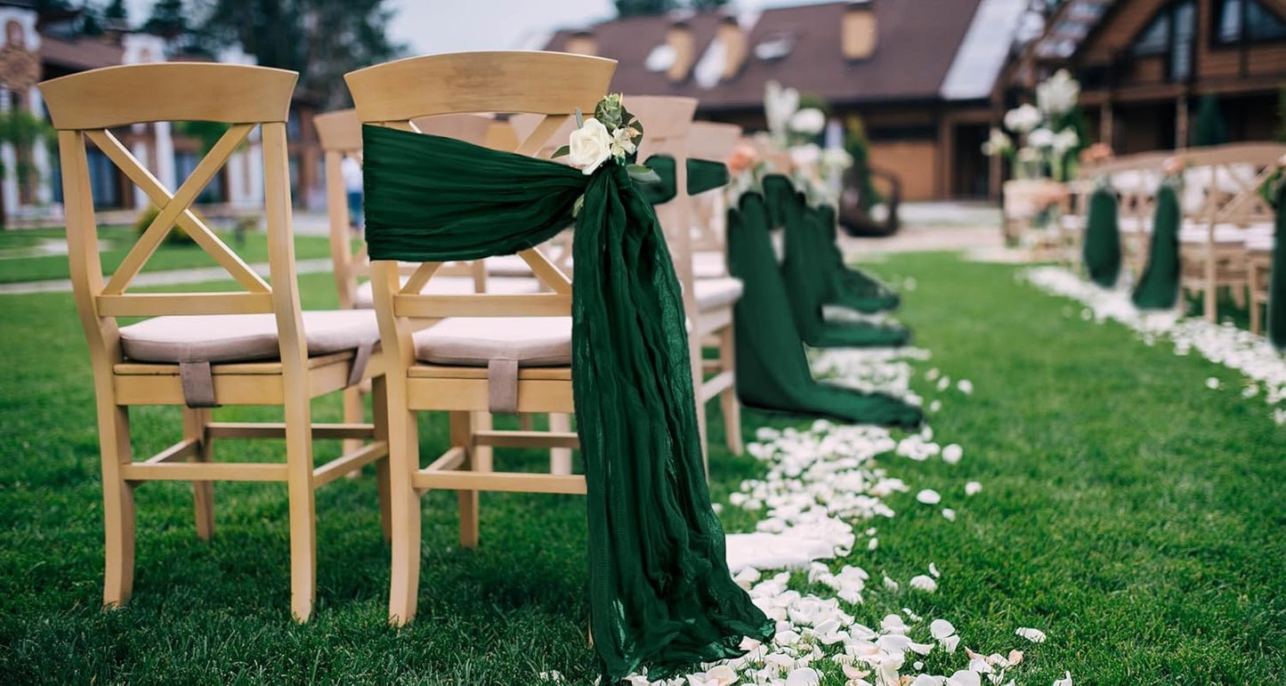 50 PCS Cheesecloth Chair Sashes, Bows Designed ChairSashes, 15.7x70 inch Chair Sashes for Aisle Decorations Universal Chairs Cover Decoration for Wedding Reception Party Banquet (Emerald Green)