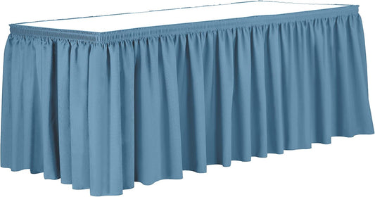 Ultimate Textile Pleat Polyester Fabric Table Skirt - Machine Washable Flame Resistant with Clips for Events, Weddings & Trade Shows, Cut & Sewn in Paterson, NJ - Light Blue, 21' Shirred Pleat