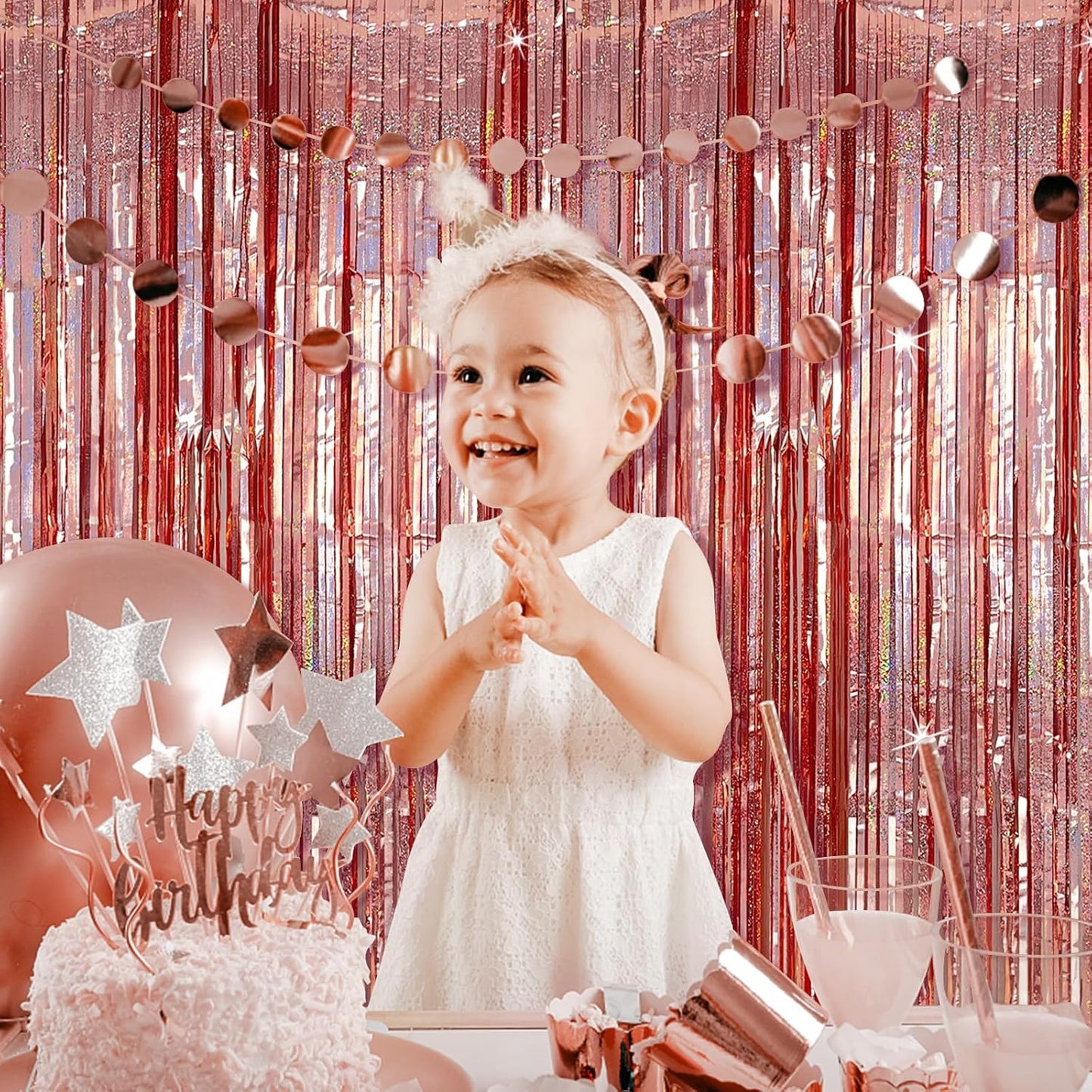Tinsel Curtain Party Backdrop Rose Gold Birthday Decorations 5 Packs Glitter Foil Fringe Curtain Party Decor Streamers Photo Booth for Birthday Christmas Wedding Halloween Graduation Decorations