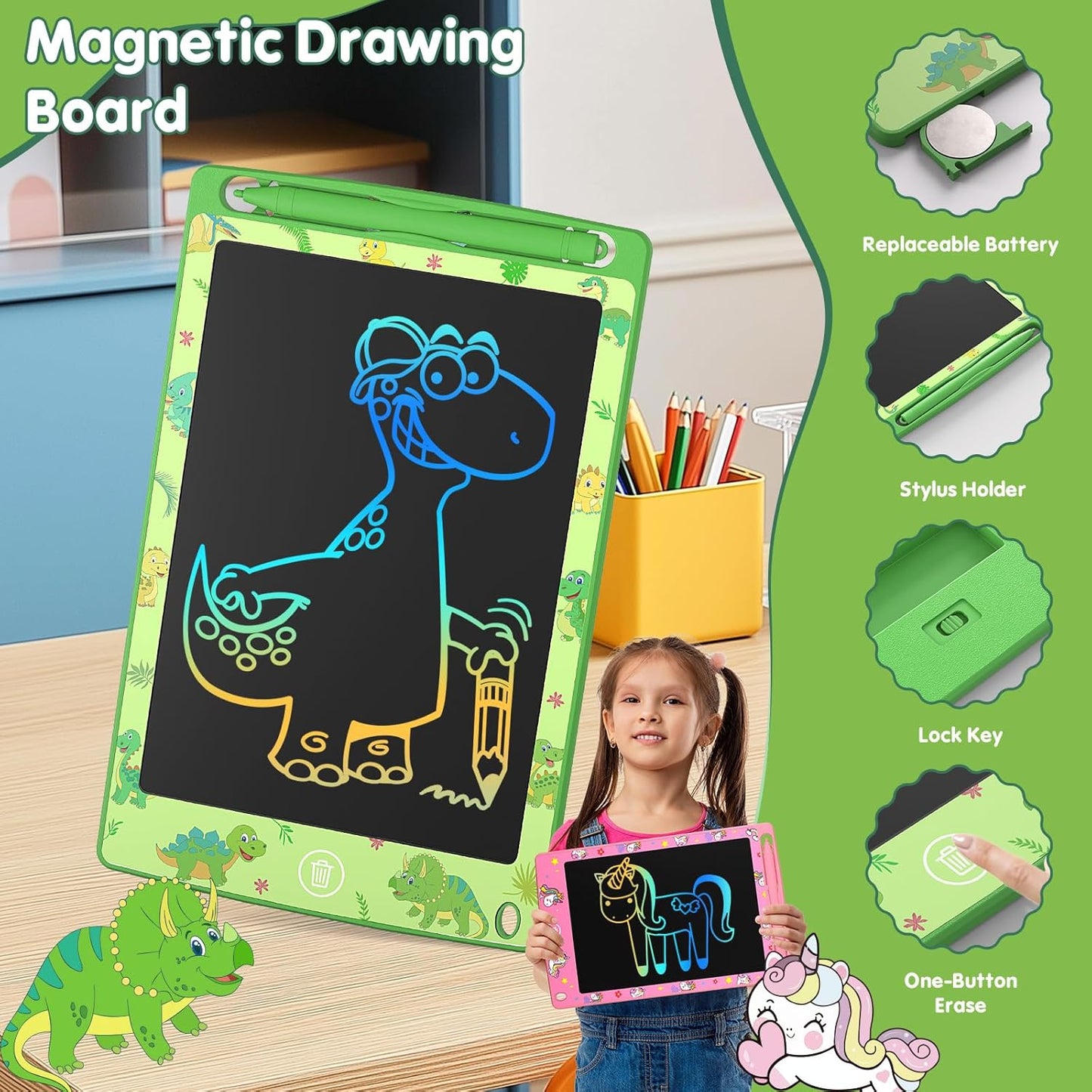 2 Pack LCD Writing Tablet for Kids, 8.5 Inch Colorful Doodle Board Drawing Tablet, Kids Travel Games Activity Learning Toys Birthday Gifts for 3 4 5 6 Year Old Boys Girls Toddlers Preschooler