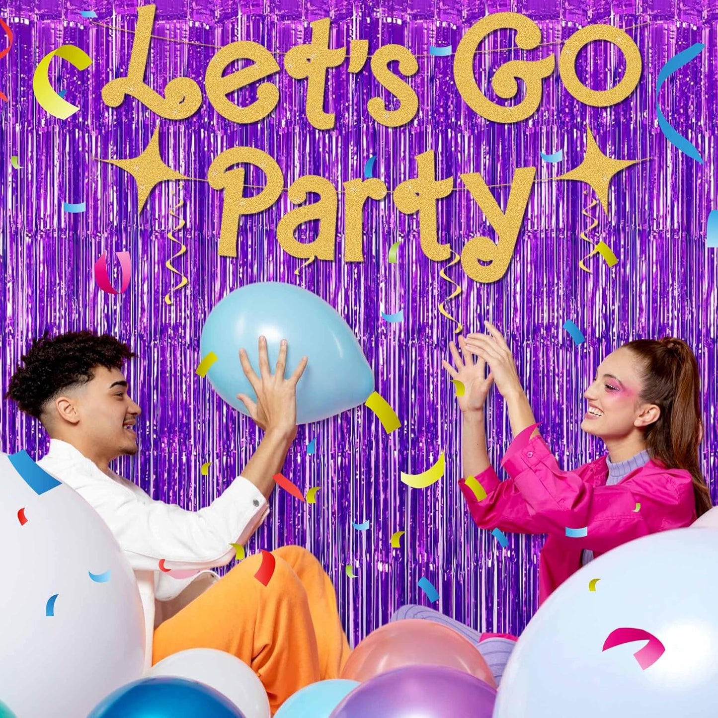 6 Pack Purple Foil Fringe Curtains Backdrop, 3.28 x 8.2 Ft Metallic Streamers Tinsel Curtains Background for Photo Booth, Birthday, Weddings, Carnivals, Graduation, Themed Party Decorations