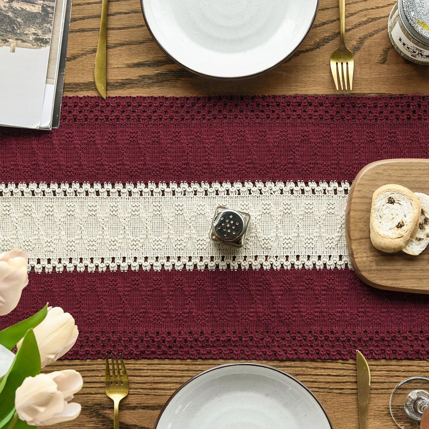 Artoid Mode Red Farmhouse Rustic Table Runner, Seasonal Hollow Kitchen Dining Table Decoration for Home Party Decor 12x48 Inch
