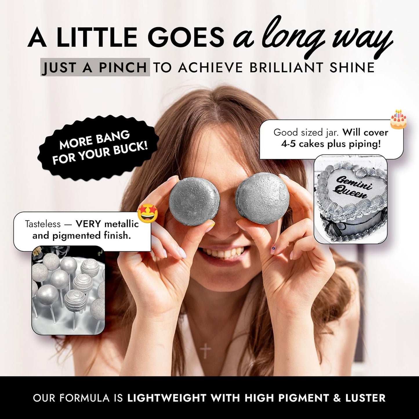 MONÉGASQUE Silver Edible Glitter for Drinks 15g – Edible Glitter for Cakes & Cocktails - Halloween Drink Decorations Shimmer - Silver Luster Dust for Cocktail, Cake Decorating, Food Decorations Spray