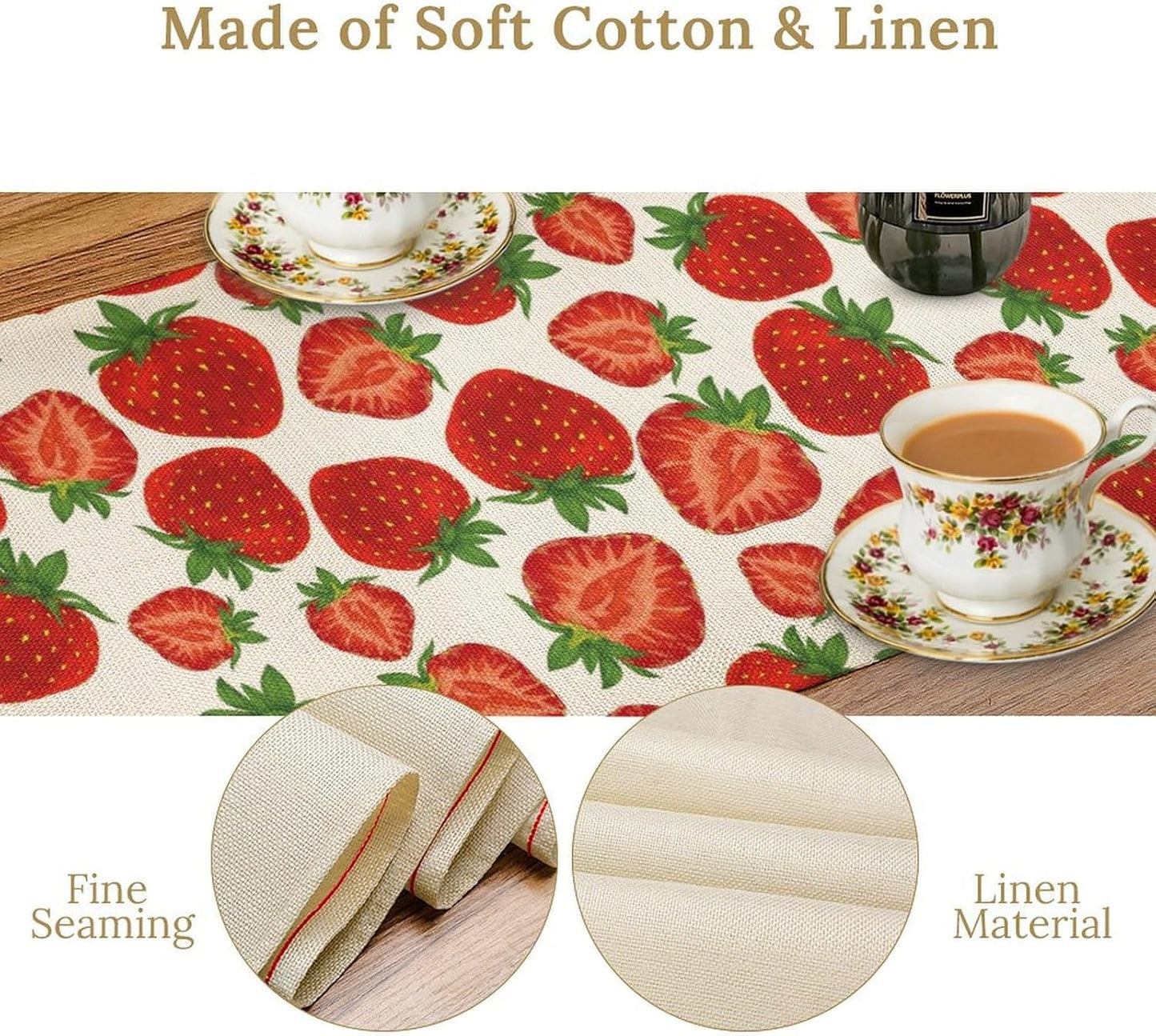 Strawberry Table Runner,Spring Summer Fruit Print Table Runner for Kitchen Dining Table Home Party Decoration 13x36 Inch