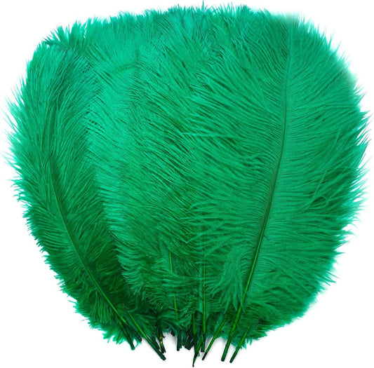 YAKRUNA 30PCS Green Ostrich Feathers Bulk 12-14 Inches for Centerpieces for Wedding Birthday Gatsby Party, Decorative Plumes for Vase & Table & Christmas Tree Decor (30-35cm, Green)