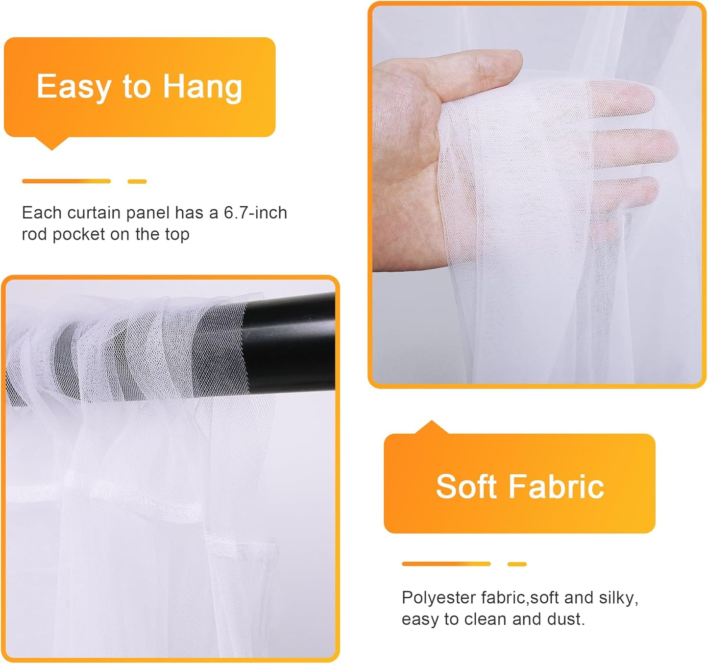 Fomcet Tulle Backdrop Curtains White 20FT X 10FT Tulle Curtains with Lights String Sheer Backdrop Curtain for Parties Wedding Baby Shower Photo Shoot Decorations (4 Panels 5 x 10FT)