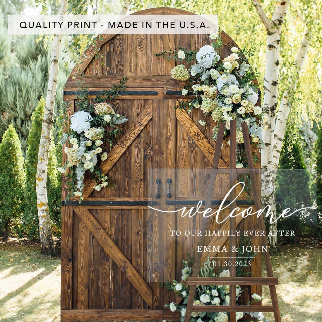 Andaz Press Custom Large Wedding Acrylic Sign, 16 x 24 Inches, Happily Ever After, Personalized Sign, Welcome Sign For Modern Wedding Theme Wedding Decorations