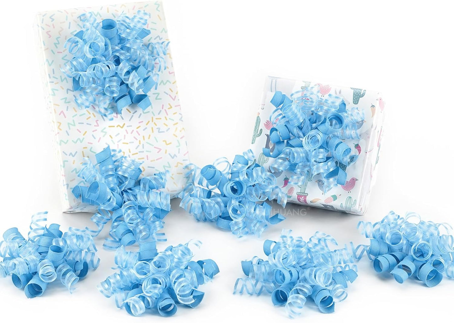 HUIHUANG Blue Bows for Gift Wrapping Baby Blue Gift Bows 5 inch x 8 Counts Self-Adhesive Curly Ribbon Bow for Presents, Paper Bag, Baby Shower Favors, Wrapping Accessories, Party Decor