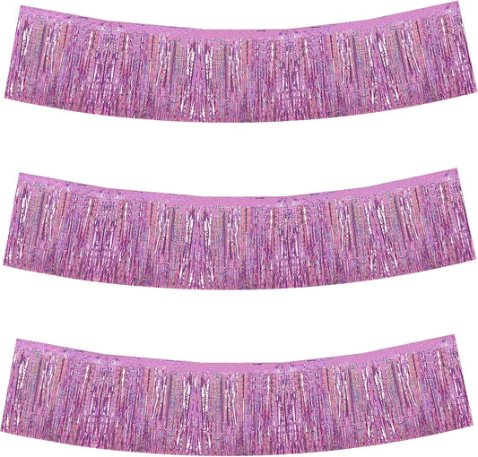 BEISHIDA 3 Packs Metallic Foil Fringe Garland Shining Purple Wall Hanging Tinsel Fringe Banners for Car Floats Bridal Shower Wedding Birthday Easter Graduation Holiday Party Decoration(30 Feet)