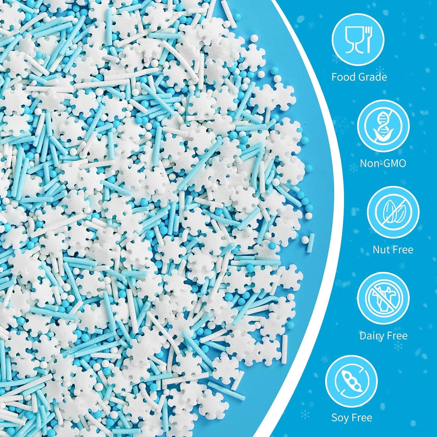 Edible White Snowflake Sprinkles,Blue White Nonpareils Pearls Jimmies Mix Sugar Sprinkle,100g,Snow Block Candy for Cake Decorating,Holiday Cake Decorations,Dessert,Cookies,Christmas Winter Baking Decorating