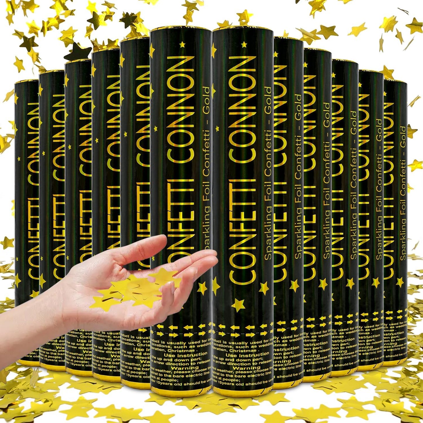 Confetti Poppers Gold Confetti Cannon 12Pack Metallic Foil Stars Sequin Golden Confetti Party Poppers Confetti Shooters for Celebration Birthday Wedding 2024Graduation 4th of July New Year Christmas