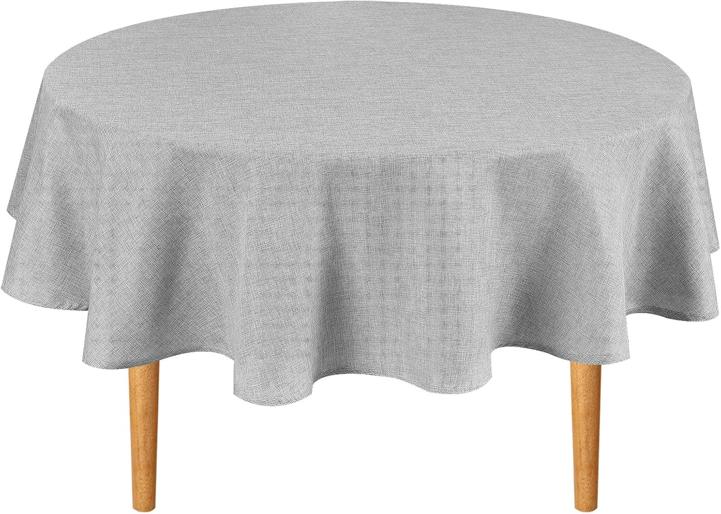 Hiasan Round Linen Tablecloth 50 Inch - Wrinkle and Stain Resistant Washable Polyester Fabric Table Cloth for Dining Room Kitchen Party, Light Grey