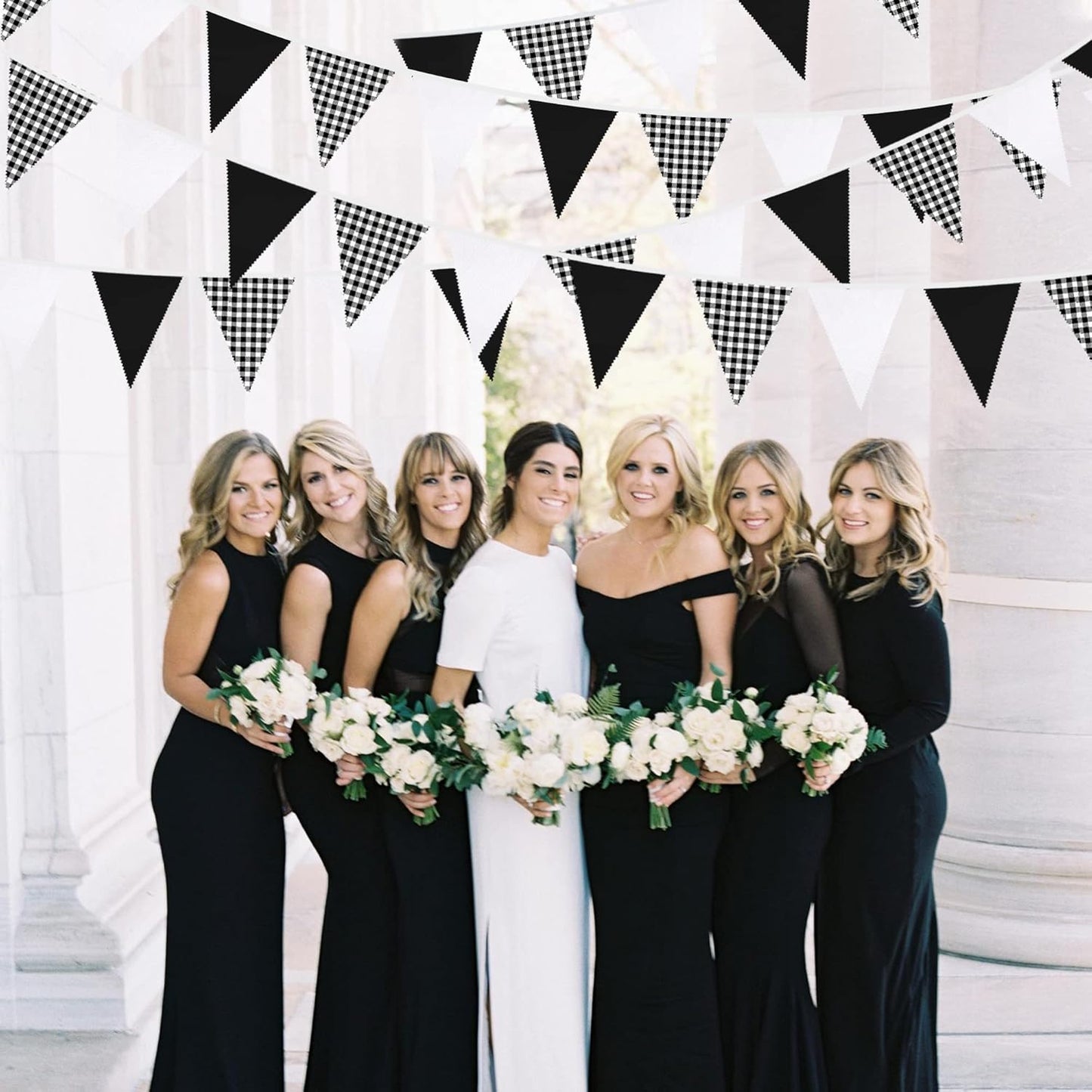 32Ft Black Party Decorations Black Buffalo Plaid Checkered White Triangle Flag Gingham Pennant Bunting Fabric Garland for Racing Car Party BBQ Birthday Wedding Carnival Picnic Outdoor Home Decor