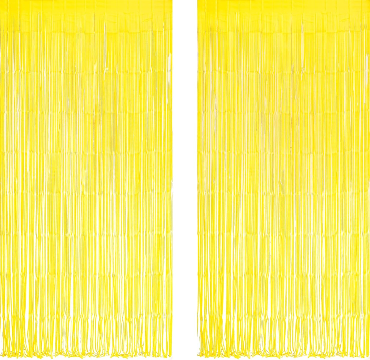 Yellow Streamers Party Backdrop - GREATRIL Foil Fringe for Pineapple/Lemon/Truck/Race Birthdays Party Decoration - 3.2ft X 8.2ft - 2 Packs