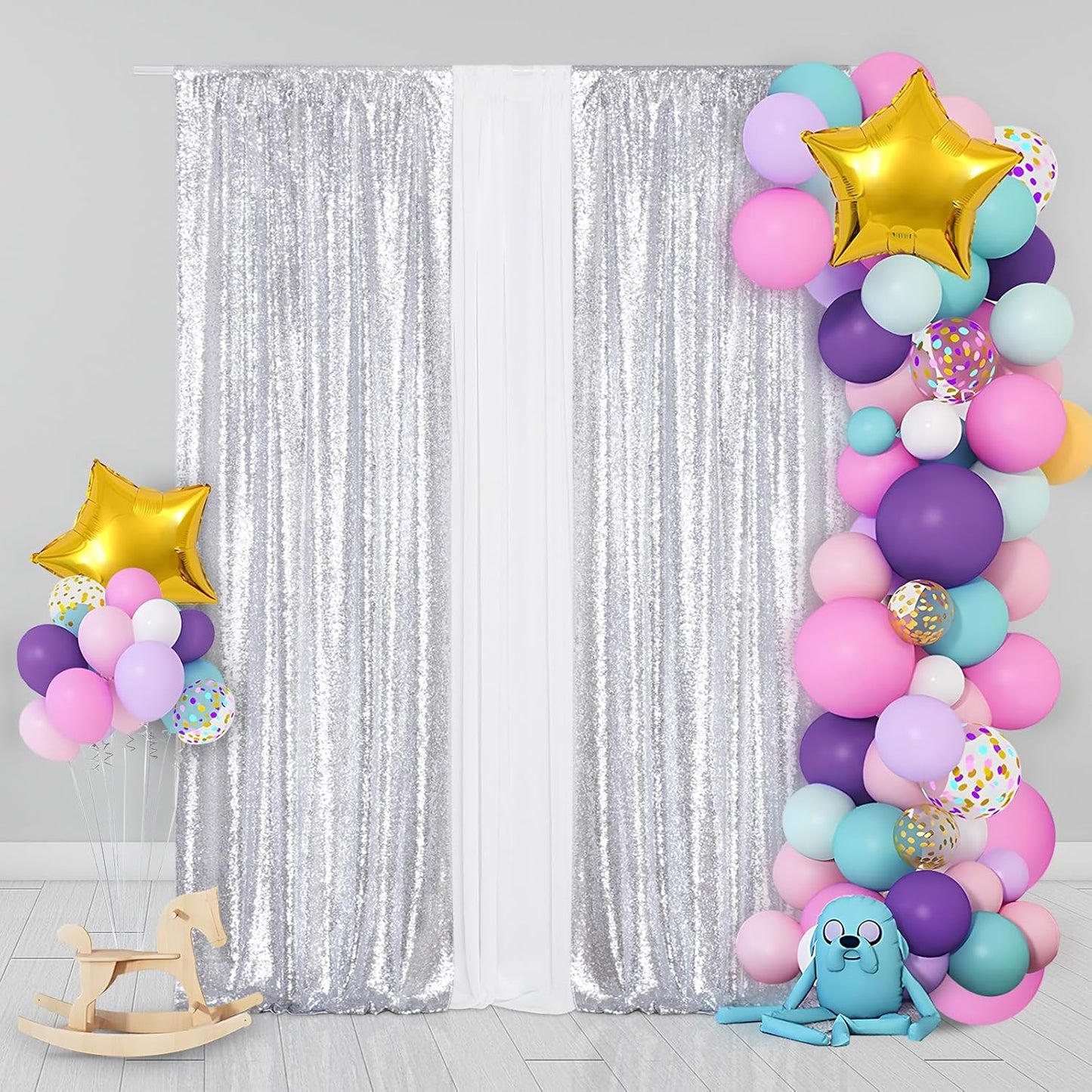 Eternal Beauty Sequin Backdrop Curtains, 2x8 Ft-2 Panels Silver Back Drop for Shimmer Photography Party Wedding Birthday Decor