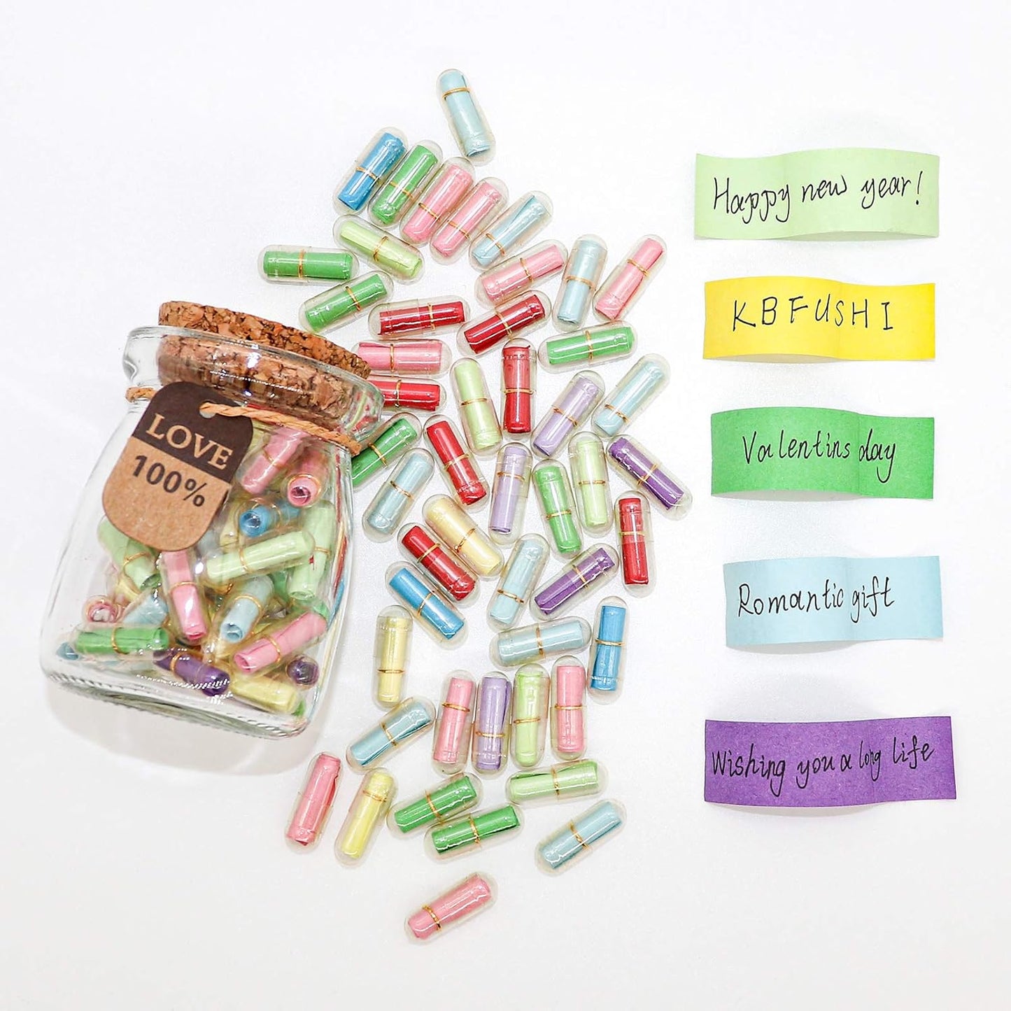 Capsule Letters Message in a Bottle - Cute Things Gifts for Boyfriend/Girlfriend - Love Letter for Anniversary, Birthday,Valentines Day, Mother's Day Gift (Mixed Color 130pcs)