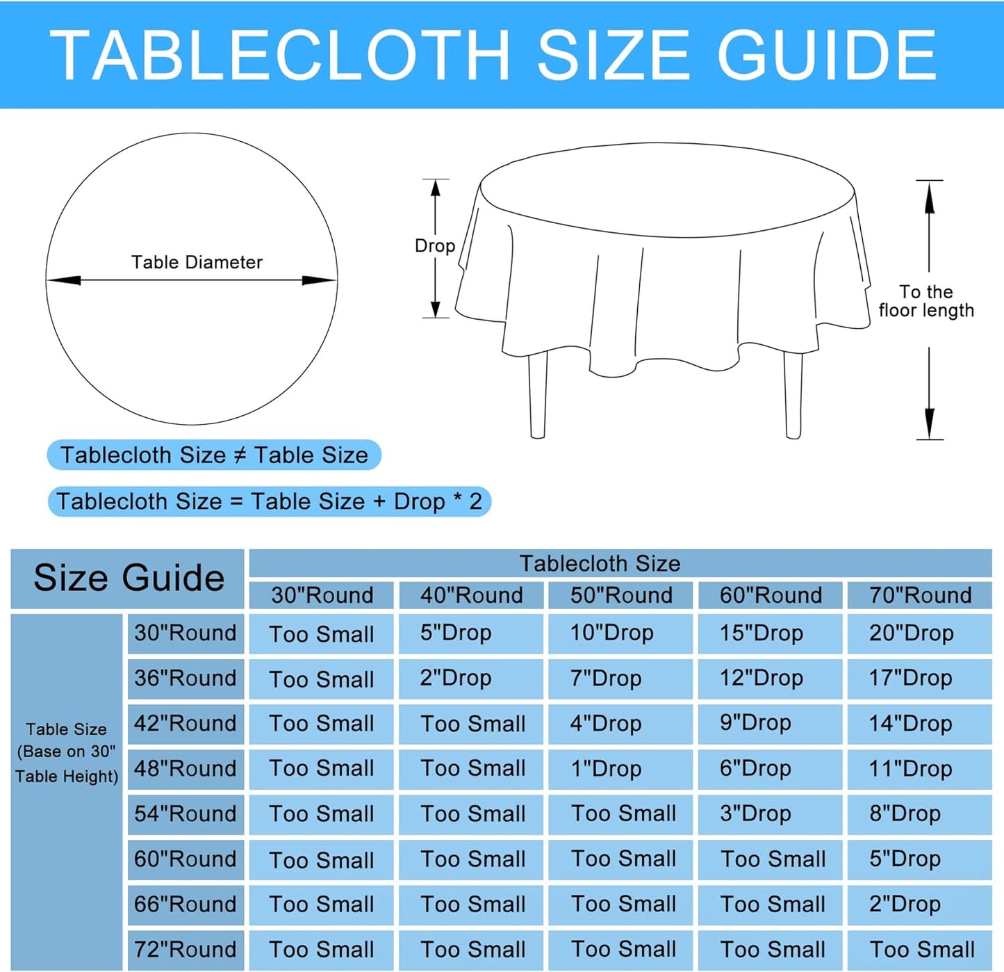 Hiasan Round Linen Tablecloth 50 Inch - Wrinkle and Stain Resistant Washable Polyester Fabric Table Cloth for Dining Room Kitchen Party, Light Grey