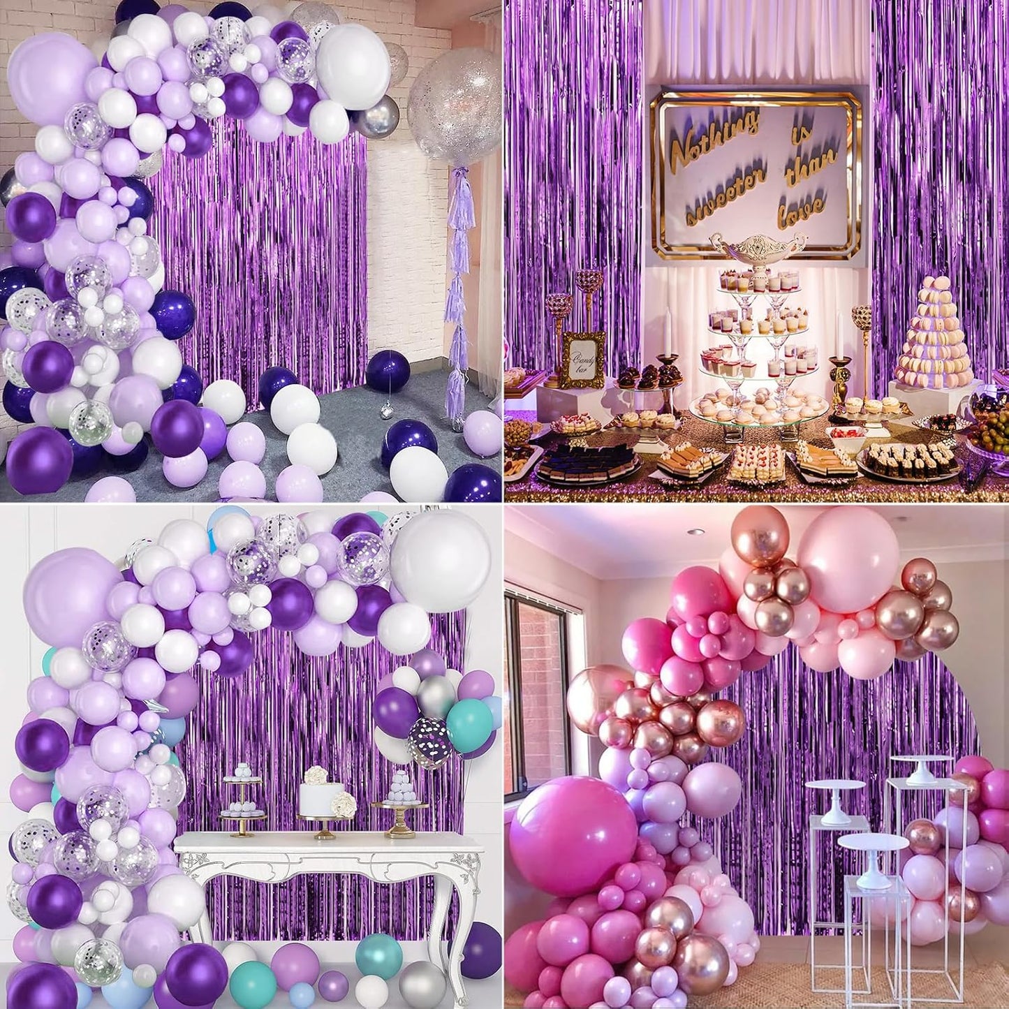Crosize 7 Pack 3.3 x 9.9 ft Purple Foil Fringe Backdrop Curtain, Streamer Backdrop Curtains, Streamers Birthday Party Decorations, Tinsel Curtain for Parties, Galentines Decor