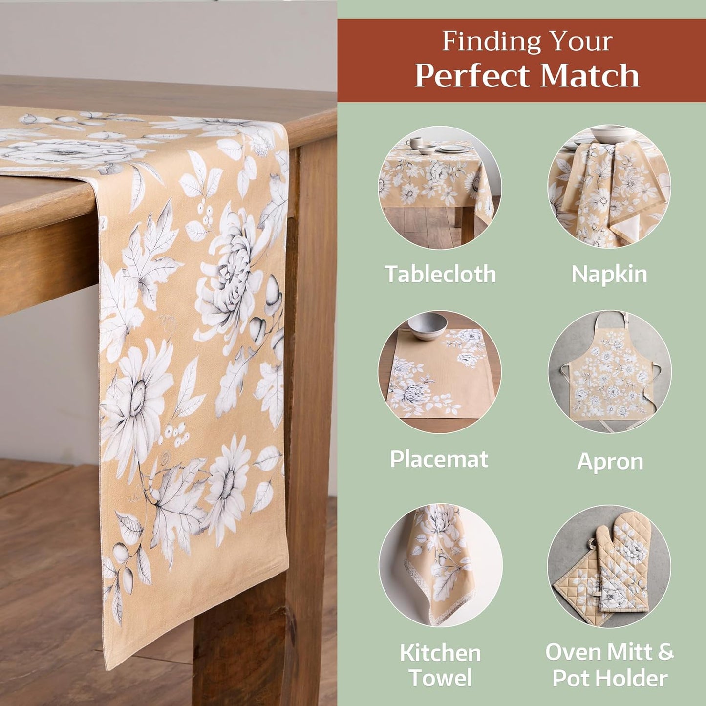 Maison d' Hermine Table Runner 100% Cotton Double Layer Table Runners 72 inches Long for Thanksgiving Christmas Decorations Home Kitchen Dining Party Wedding (Pretty Autumn, 14.5" x 72")