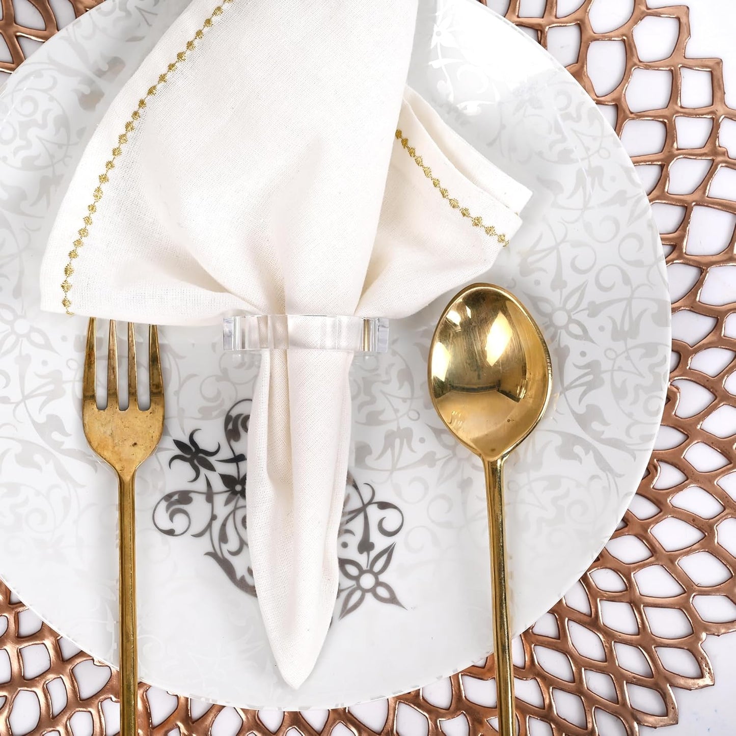 Acrylic Napkin Rings Set of 12 - Octagon Transparent Design for Christmas, Thanksgiving, Holiday Table Decor - Durable Crystal Napkin Holders for Dinner Parties & Everyday Use (Opaque)- CLEENTABLE