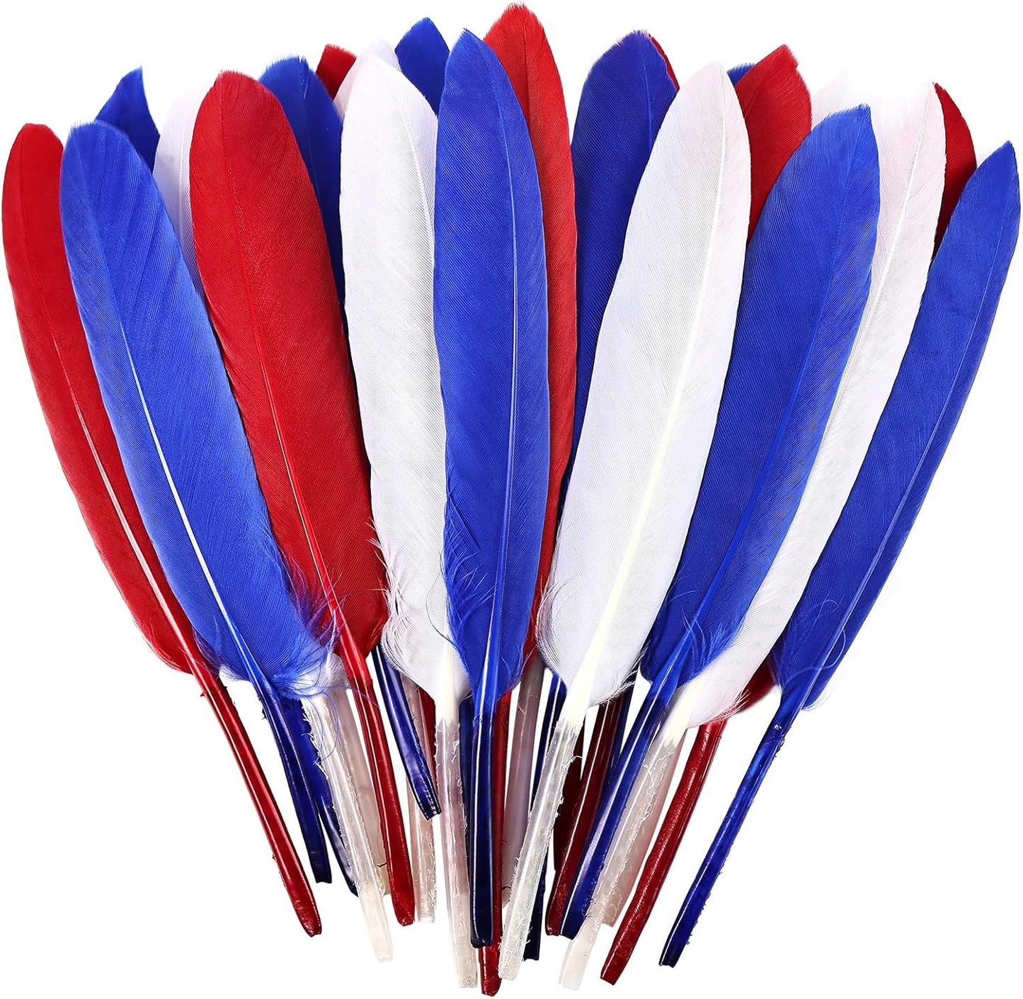 FeelfunFeather 120pcs Colorful Feathers Natural Bulk, 4-6 inch 10-15cm Red Blue White Goose Cochettes Feather for Wedding Party Christmas Halloween Decorations DIY Crafts