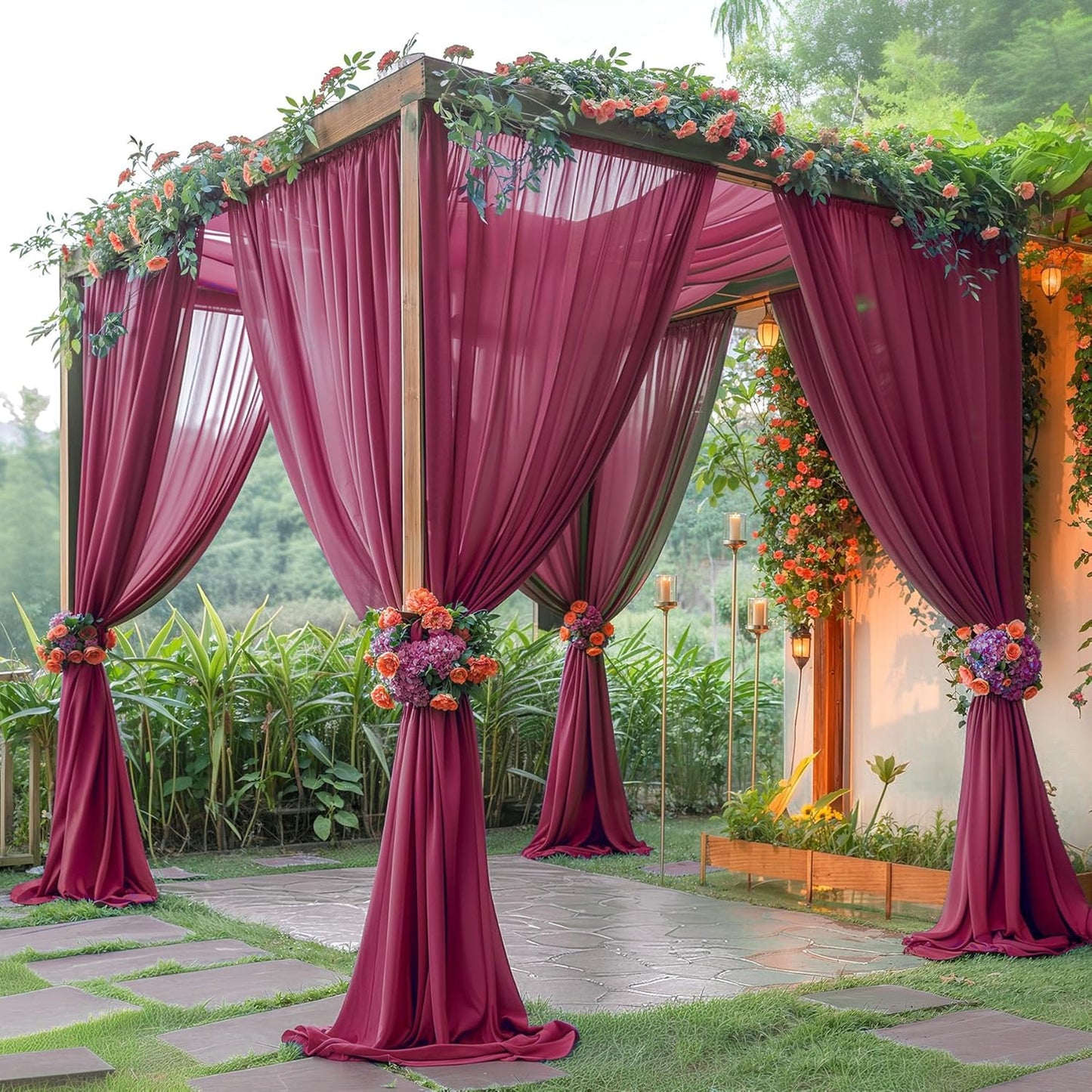 10ft x 10ft Burgundy Backdrop Curtains, Wrinkle-Free Sheer Chiffon Fabric Photo Backdrop Drapes for Wedding Arch Party Ceremony Stage Photography Decorations