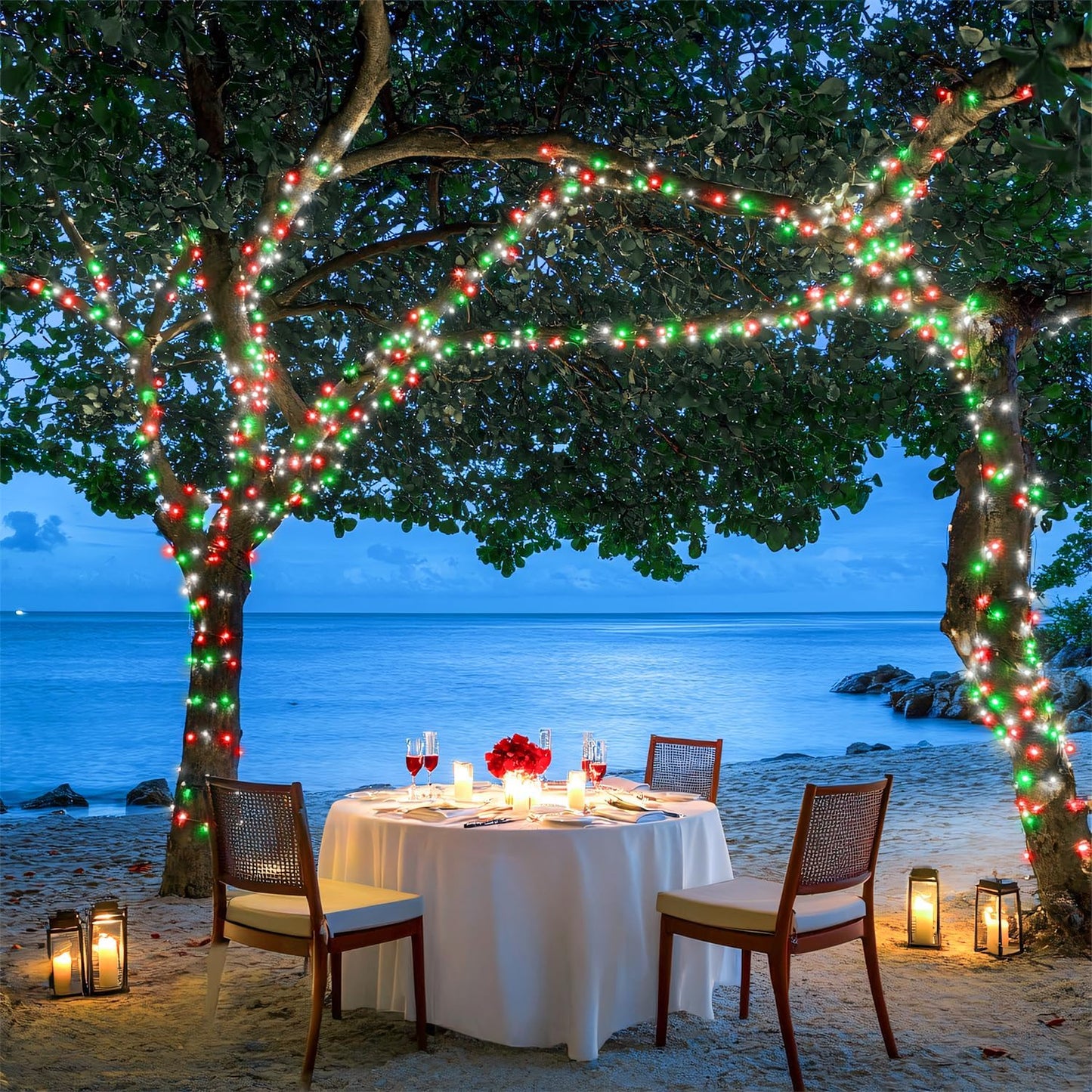 JMEXSUSS 500 LED Red White and Green Christmas Lights, 8 Modes 163ft String Light Plug in with Remote Control, Clear Wire Christmas String Lights Outdoor Waterproof for Outside Tree Yard Wedding