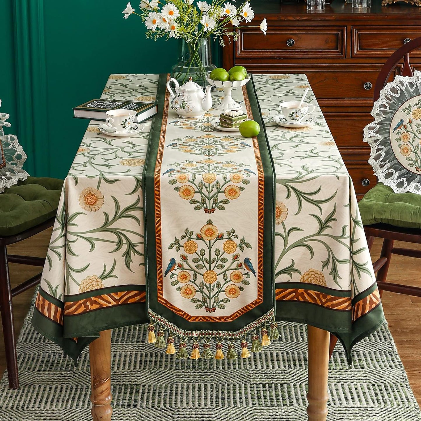patdrea Velvet French Table Runner Farmhouse for Home Kitchen Dining Decor Parties Family Dinners Wedding 12"*102"