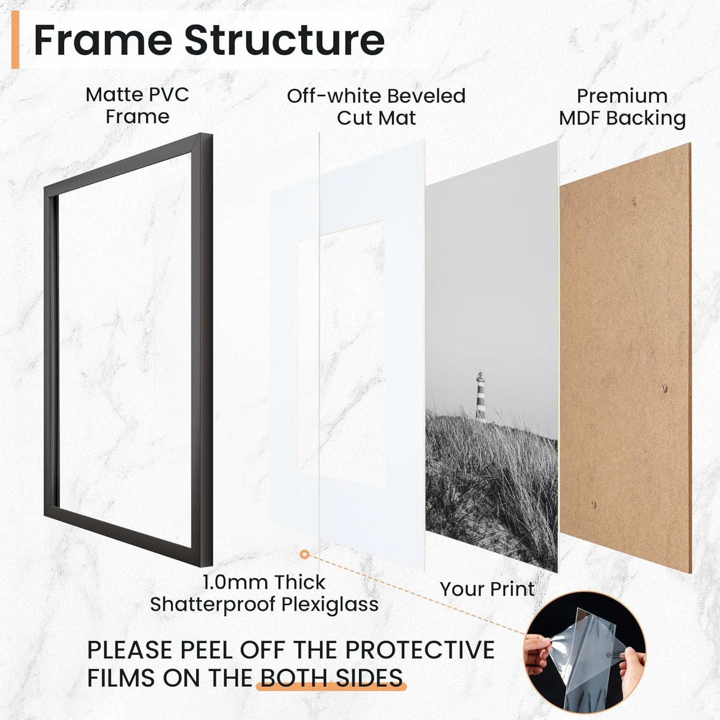 8x10 inch Picture Frame, 8x10 Photo Frames with 5x7 Removable Mat - High Definition Plexiglass - Vertical and Horizontal Display - Wall Hanging Frame - Black, 5 Pack