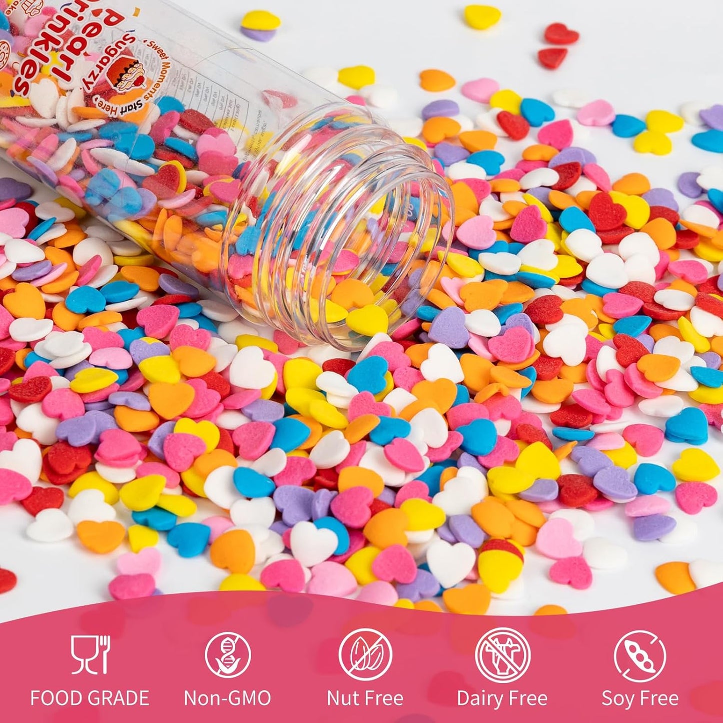 Edible Confetti Sprinkles,Colorful Heart-Shape Cake Decoration for Desserts,Rainbow Press Candy,Pastel Sprinkles for Cake Baking,Perfect For Birthday Party,Festival Baking Supplies,100g/3.53oz
