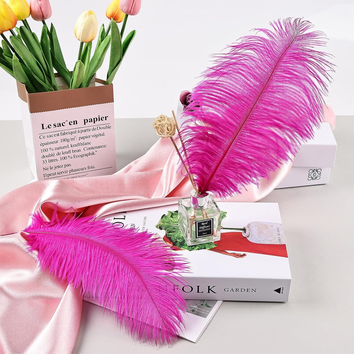 THARAHT Hot Pink Ostrich Feathers 12pcs Natural Bulk 8-10Inch 20cm-25cm for Crafts Wedding Party Centerpieces Easter Gatsbi and Home Decoration Feathers