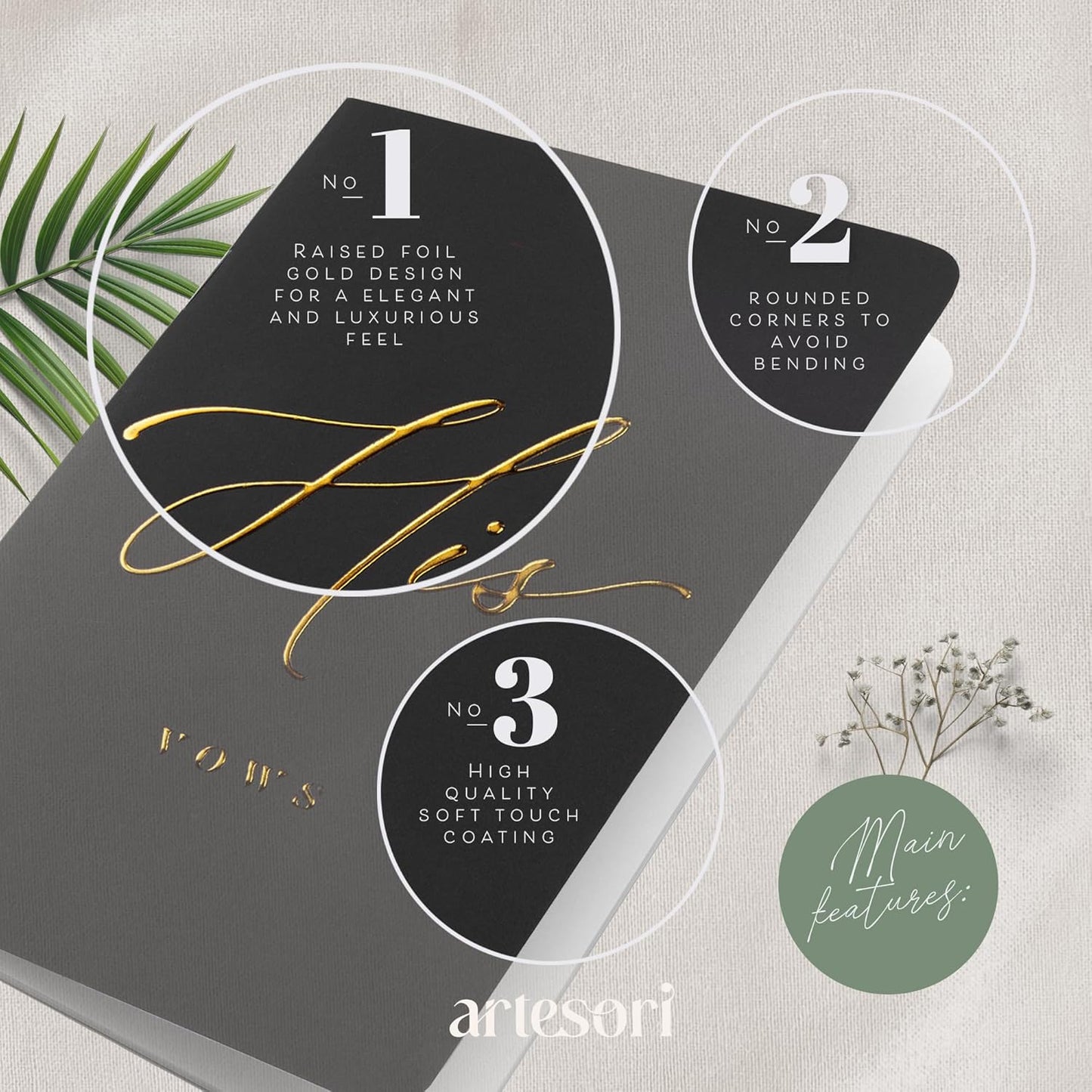 ARTESORI Wedding Vow Book for Her & Him, Soft Touch, Gold Engraving, 28 Lined Pages, Wedding Vow Books His and Hers, Wedding Essentials, Wedding Registry Gifts, His and Hers Gifts [Mint & Navy]