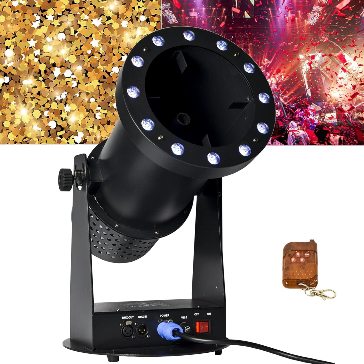 1500W Professional Confetti Machine RGB 12LEDs Cannon Machine Electric Confetti Launcher Confetti Tubes W/Wireless Remote & DMX, for Special Event, Parties, Club, Wedding, Concerts