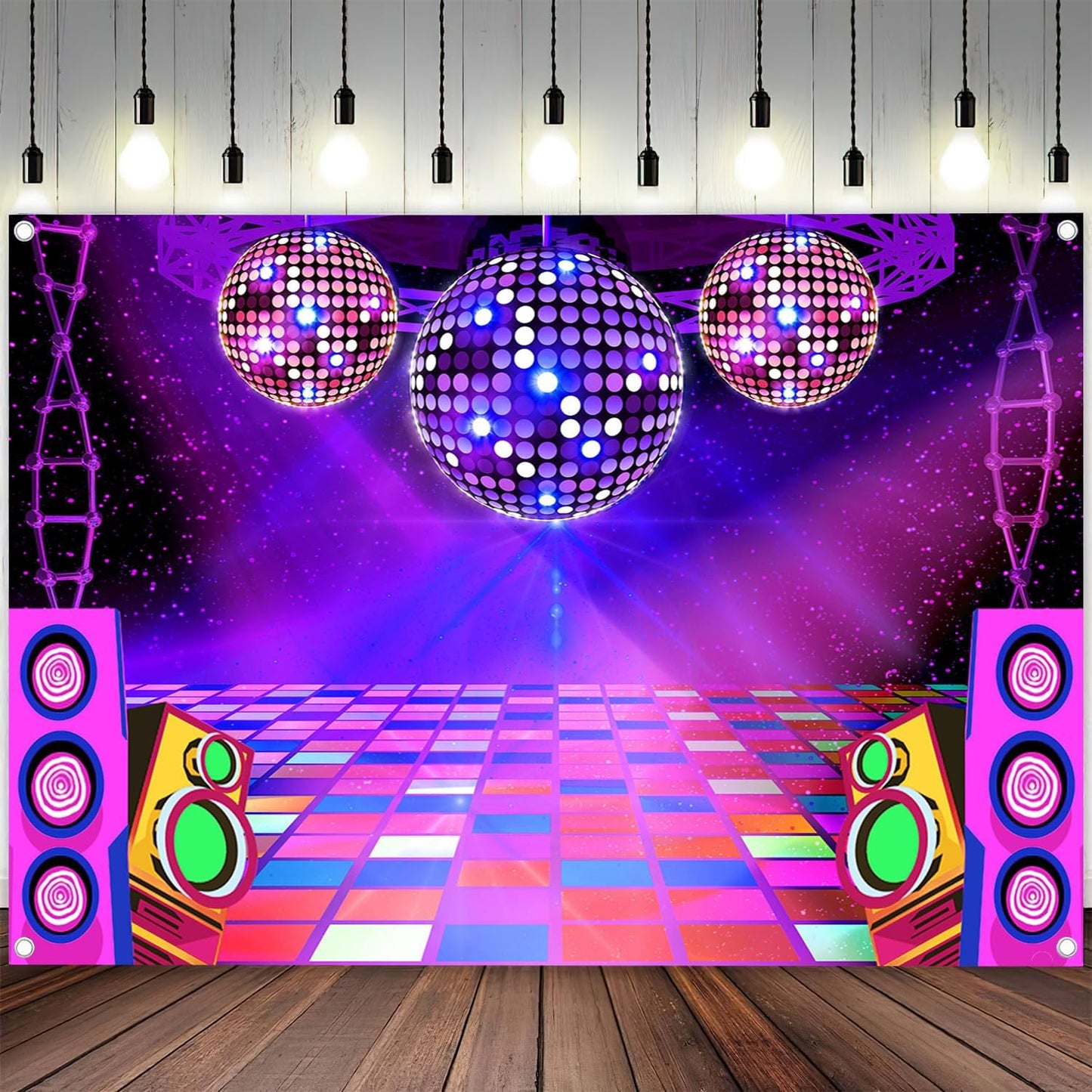 Dance Party Backdrop Retro 80s 90s Theme Stage Dance Ball Music Birthday Party Decoration DJ Photography Background 15 x 10 ft for Baby Shower Picture Photo Shoot Polyester Fabric, Green