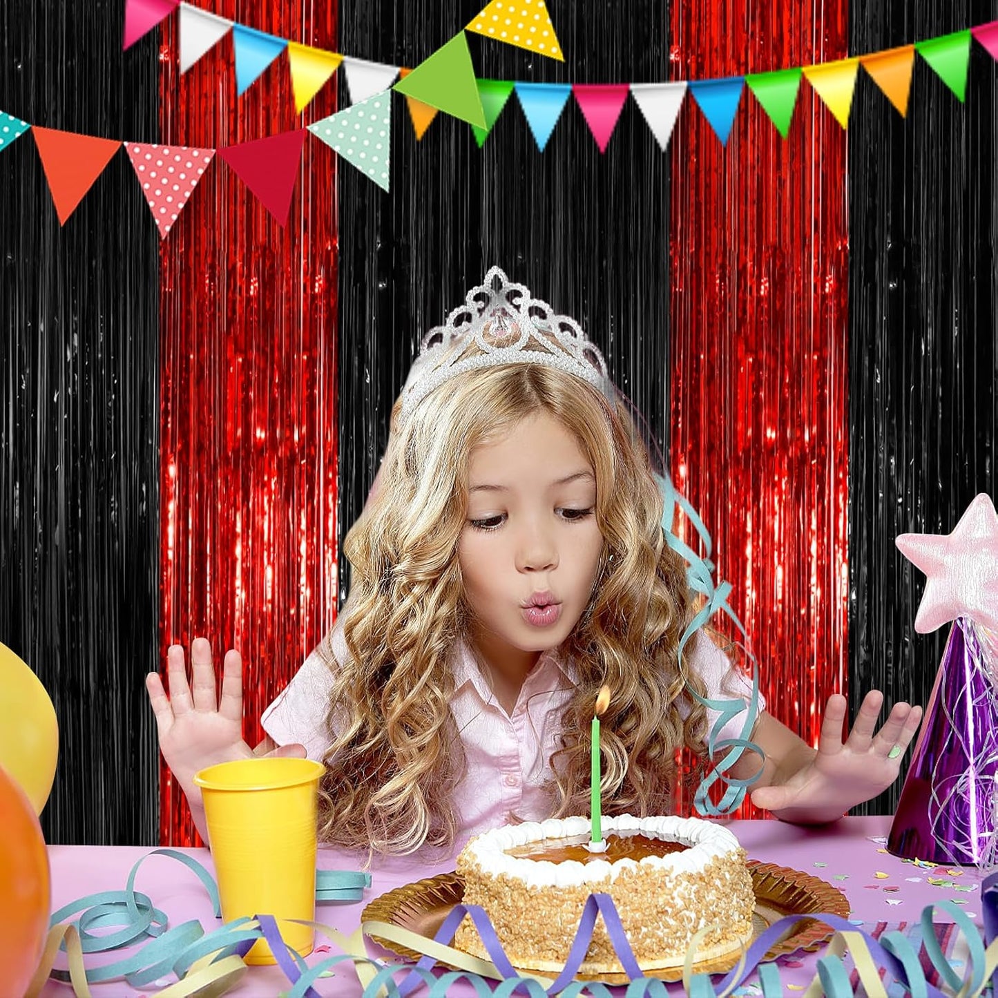 Black Red Fringe Curtain Party Streamers 2Pack 3.3 x 8.3 Ft Foil Fringe Backdrop Curtains for Birthday Wedding Bridal Baby Shower Holiday Tinsel Streamers Black Party Decorations Door Streamers