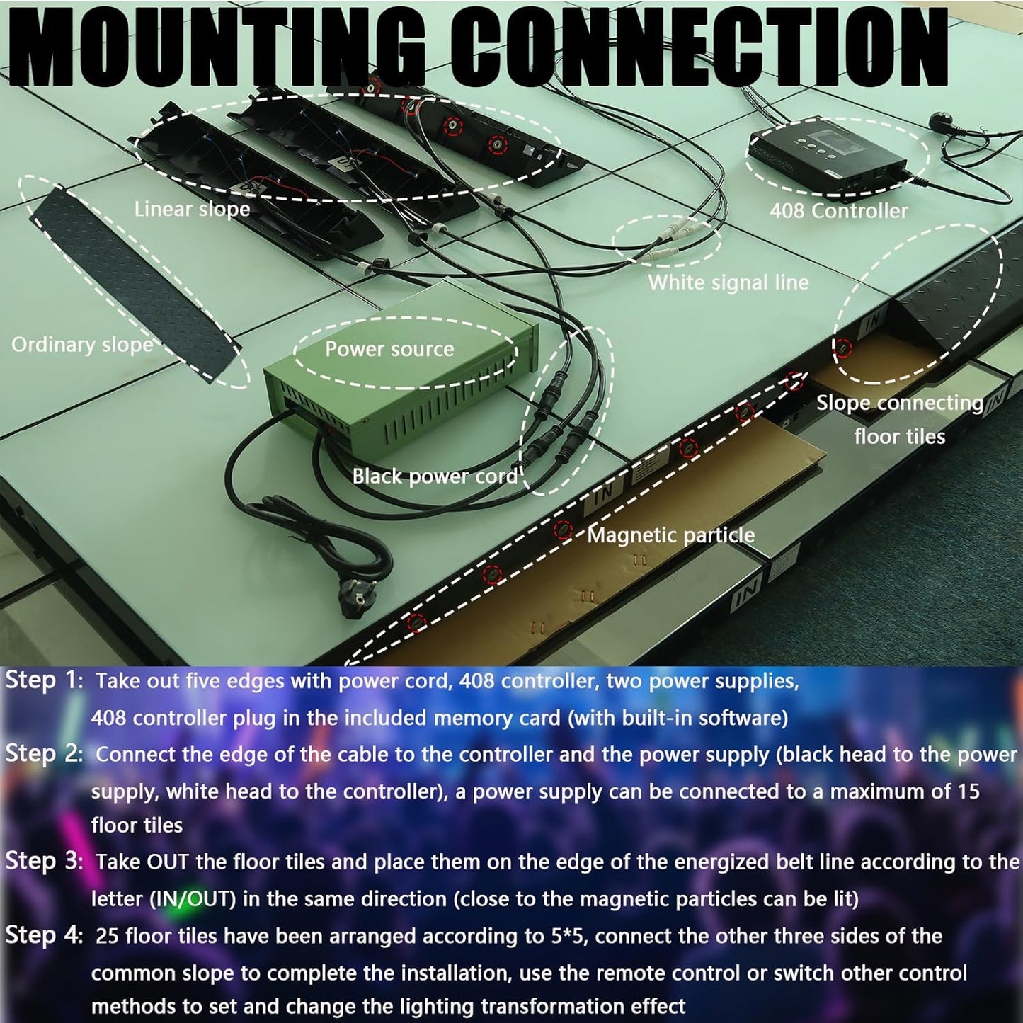 Dance Floor Stage Lights Tempered Glass Infinity Mirror Panel 3D Effect Led Dance Floor for Wedding Party Customizable (3D-Magnetic, 81PCS(14.8FTX14.8FT))