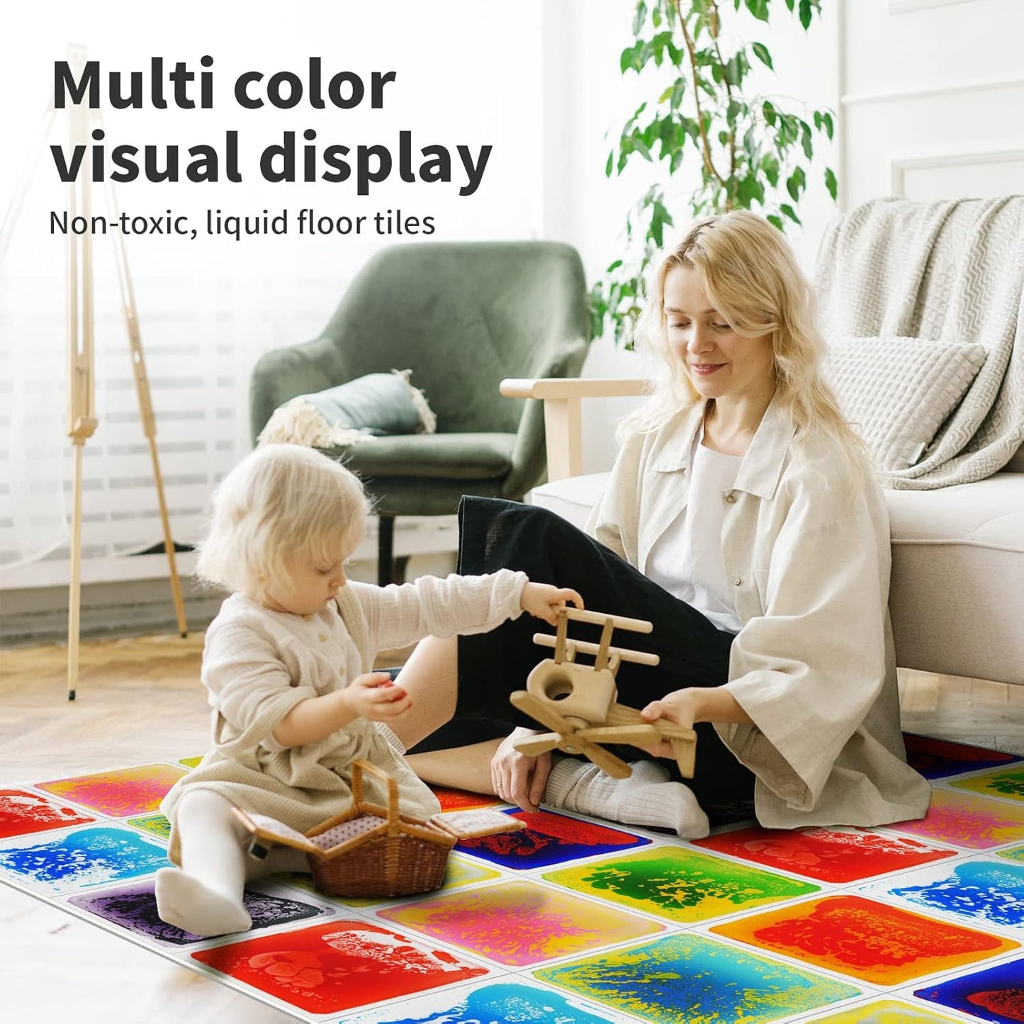 Art3d Liquid Fusion Activity Play Mat for Kids, Pack of 9 Tiles 12" X 12", Multi-Color