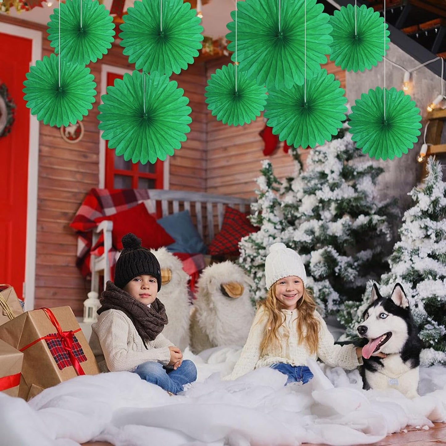 20 Pcs Green Hanging Paper Fan, Round Paper Fans Decorations Set for Weddings, Birthdays, Engagement, Bridal Shower, Baby Shower Event, Graduation, Party Supplies Decor