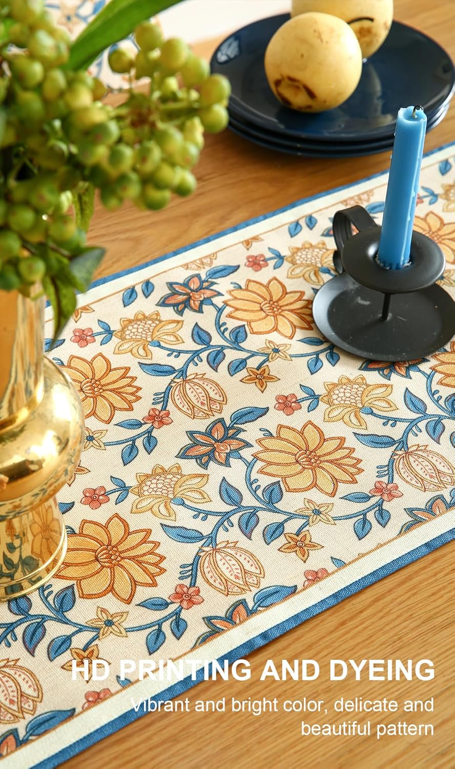 ISAENNE Designer Bohemian Elegant Linen Table Runner 102 Inches Long,Floral Pattern Duable Decor Table Runners for Dining Tables,Thanksgiving,Kitchen Tables,Christmas,12"*102"-Estevan B