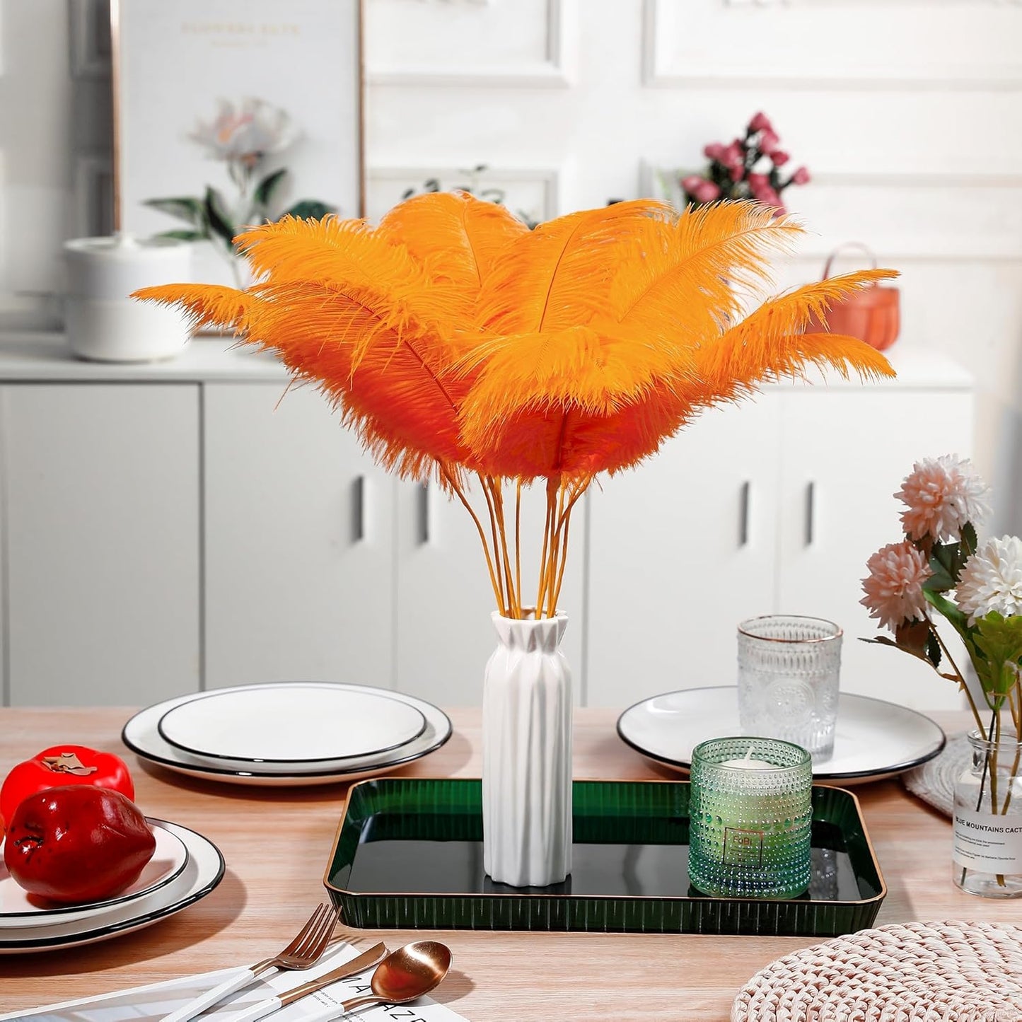 Holmgren Orange Ostrich Feathers Bulk - 20pcs Making Kit 22 Inch Ostrich Feathers for Vase, Floral Arrangement, Wedding Party Centerpieces and Halloween Home Decor (Orange)
