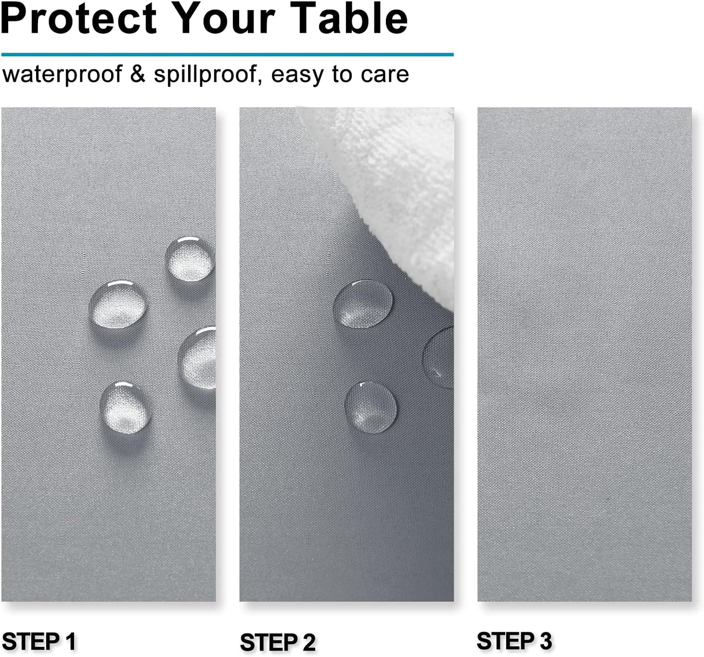 Hiasan Silver Grey Rectangle Tablecloth - Waterproof and Spillproof Washable Fabric Table Cloth for Dining Room Kitchen Party and Outdoor, 54 x 120 Inch