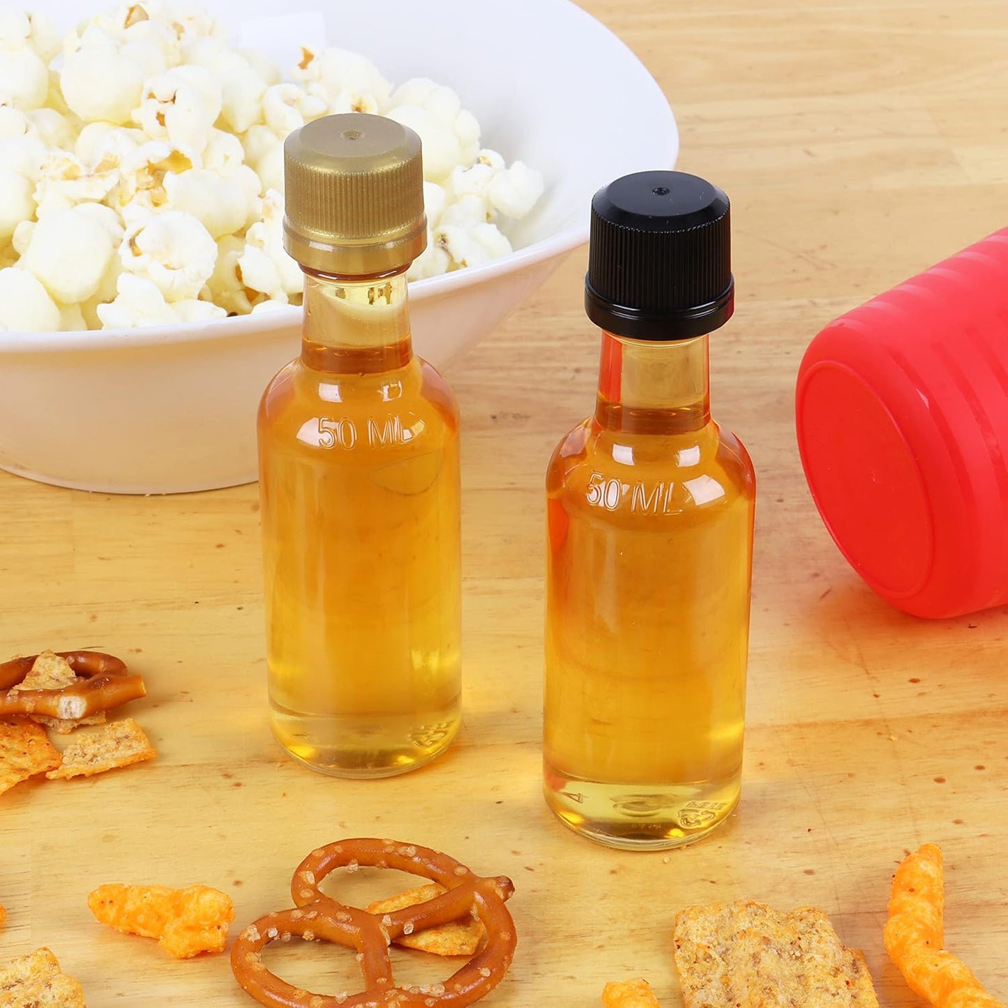 50 ml (1.7 Oz.) 120 Pack Round PET Clear Small Plastic Bottle with Tamper Evident Caps, Food Grade for Liquor, Wellness Shots, Sauce (Gold Lids)