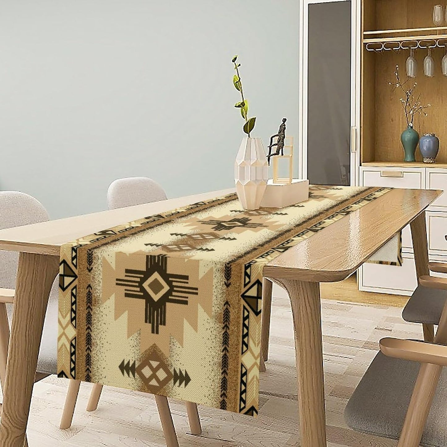 Aztec Table Runner Southwestern Ethnic Style Geometric Navajo Tribe Abstract Pattern Vintage Rustic Table Dinner Table Runner 13x108 Inch