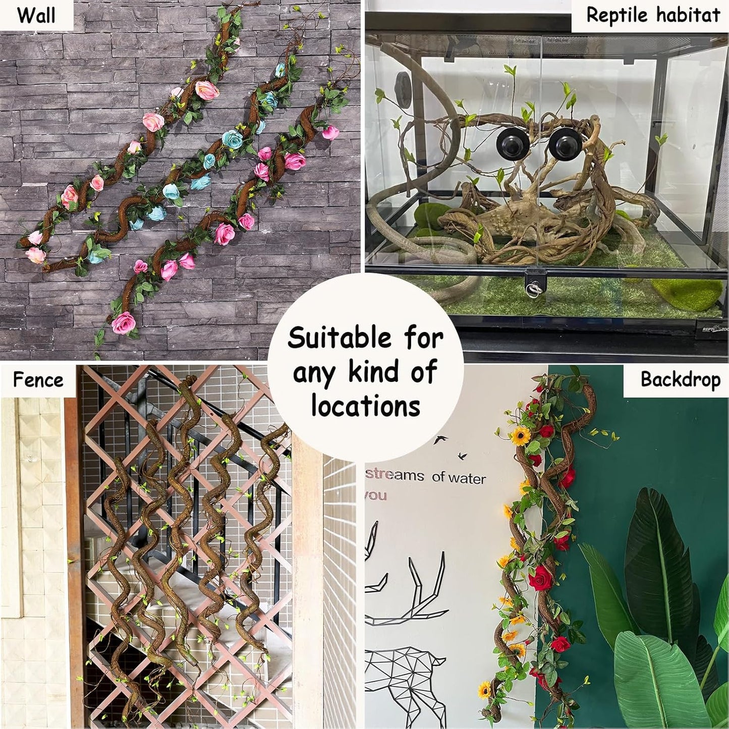 Bendable 63in Artificial Tree Twigs Cane Vine Branches Fake Plants Trunk Garland with Leaves for Home Wedding Garden Wall Hanging X'Mas Christmas Thanksgiving Day Decoration