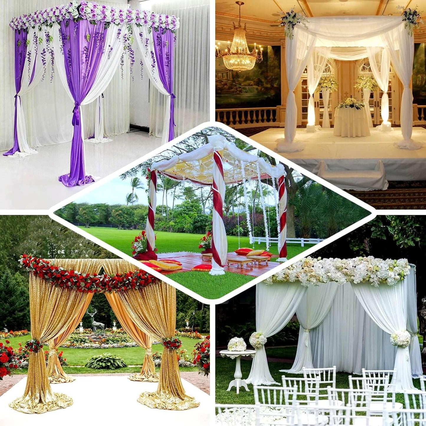 Tableclothsfactory 10ft | 4 Post Gold Metal DIY Photography Backdrop Stand, Wedding Arch Canopy Tent