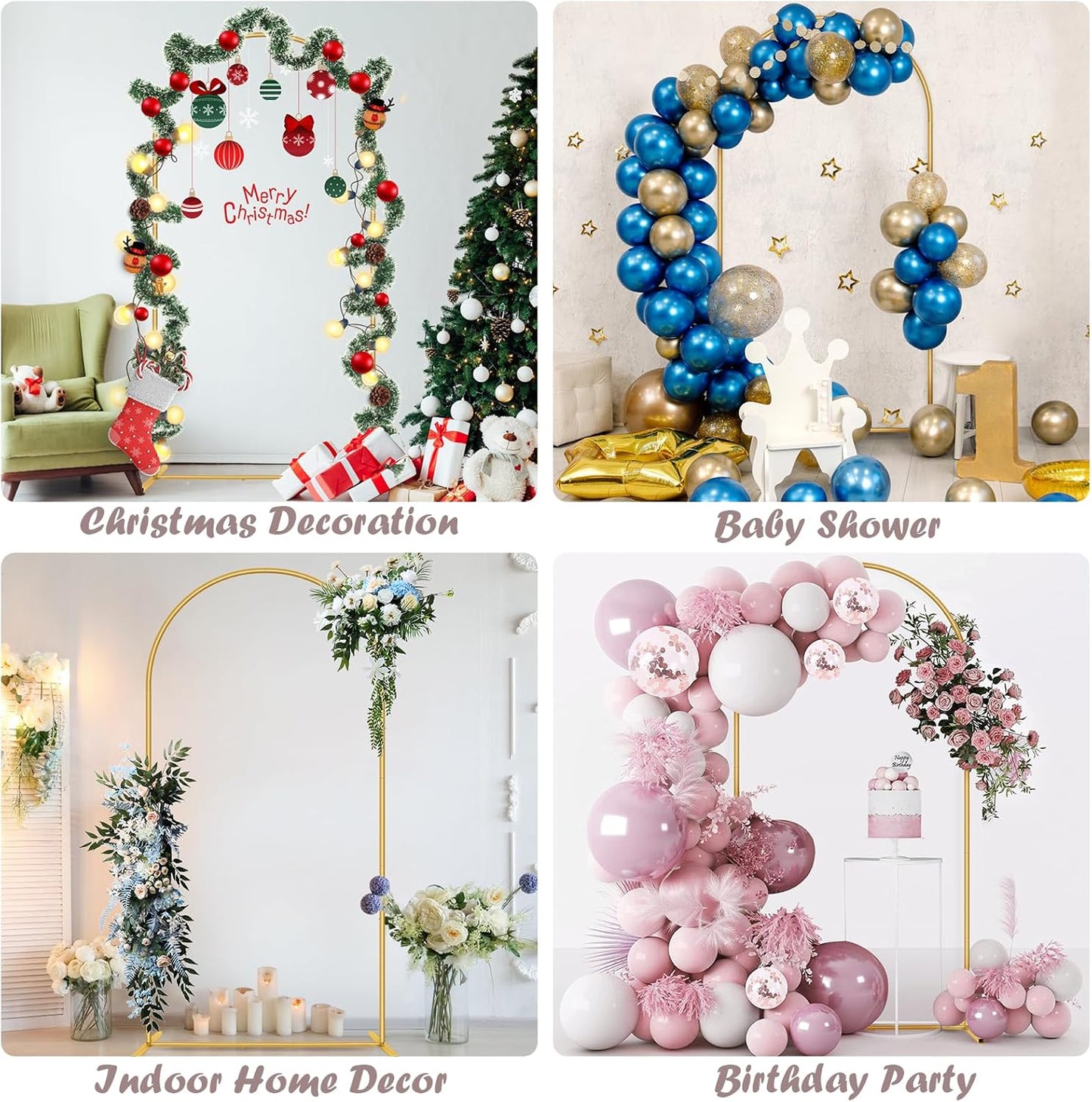 6.6FT Metal Wedding Arch Stand Gold Square Arched Backdrop Frame for Party Ceremony Birthday Bridal Baby Shower Garden Floral Balloon Arch Decoration