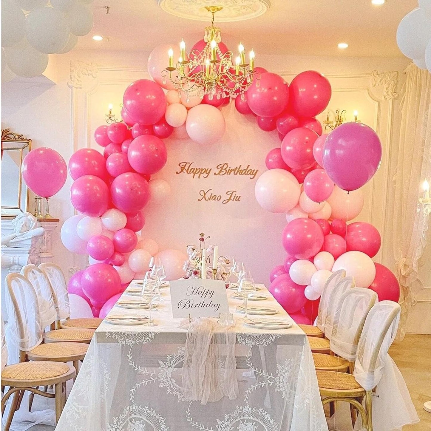 412pcs Hot Pink Balloon Garland Arch Kit 18 12 10 5 Inch Different Sizes Matte Latex Balloons for Valentine's Day Baby Shower Birthday Wedding Princess Theme Party Decoration