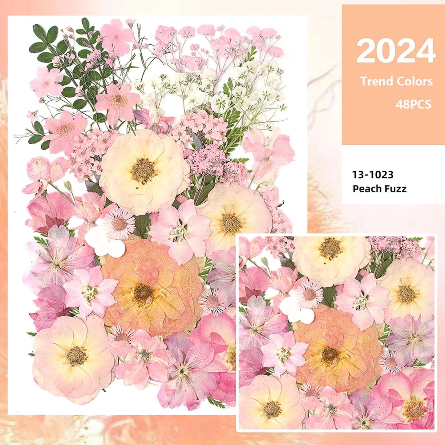 AHTONG 14 Types Pink Dried Pressed Flowers for Craft, Leaf Plant Herbarium for Resin Molds Jewelry Making Floral Decors (Peach Fuzz)