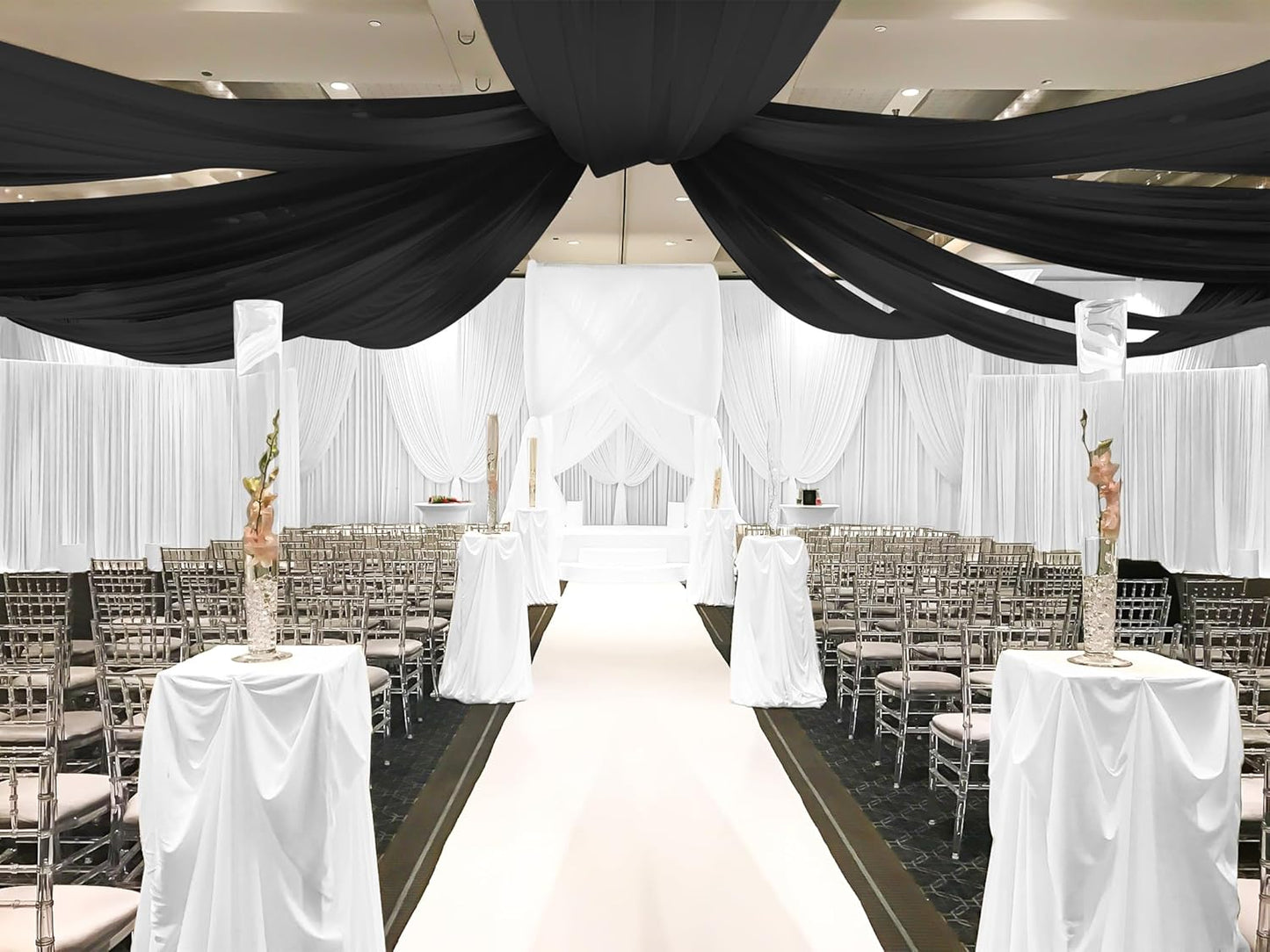 6 Panels Black Ceiling Drapes for Wedding, 5ftx30ft Ceiling Drapes Cheesecloth Sheer Fabric Curtain Wedding Arch Draping Fabric Romantic Ceilings Decorations for Weddings Party Ceremony Stage